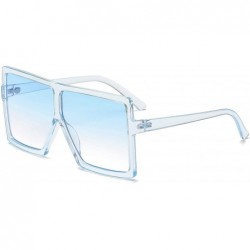 Round Square Oversized Sunglasses for Women Men Flat Top Fashion Shades - Clear Blue Frame- Blue Lens - C318UUSRWC3 $18.83
