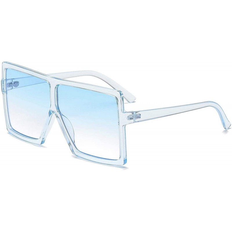 Round Square Oversized Sunglasses for Women Men Flat Top Fashion Shades - Clear Blue Frame- Blue Lens - C318UUSRWC3 $10.69