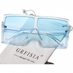 Round Square Oversized Sunglasses for Women Men Flat Top Fashion Shades - Clear Blue Frame- Blue Lens - C318UUSRWC3 $10.69