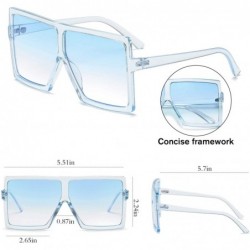 Round Square Oversized Sunglasses for Women Men Flat Top Fashion Shades - Clear Blue Frame- Blue Lens - C318UUSRWC3 $10.69