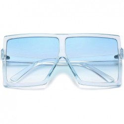Round Square Oversized Sunglasses for Women Men Flat Top Fashion Shades - Clear Blue Frame- Blue Lens - C318UUSRWC3 $10.69
