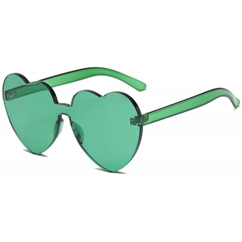 Rimless Heart Shaped Rimless Sunglasses One Pieces Transparent Candy Color Frameless Glasses Love Eyewear - Green - CU18EXYG7...