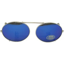 Shield Oval Color Mirror Lens Non Polarized Clip on Sunglass - Silver-blue Mirror Gray Lens - C51805QK856 $16.51