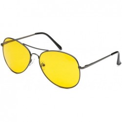 Aviator Air Force Oversize HD Night Driving Metal Frame Yellow Lens Aviator Sport Glasses - Gunmetal - C111QW78XLF $18.41