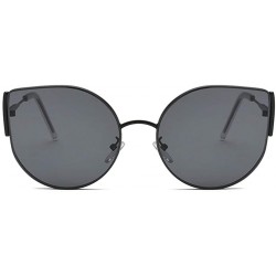 Rectangular Vintage Cat Eye Shape Sunglasses Classic Retro Style Metal Thin-Frame Glasses - Black - CB196WGZ2CS $8.40