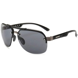 Goggle Metal Half-Frame Polarized Mirrored Sunglasses - Grey - CQ18WDRUH7X $12.25