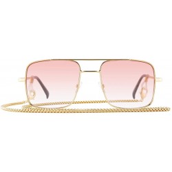 Rectangular Retro Oversize Sunglasses for Men Women Tinted Lens Metal Sun Glasses - 02-pink(with Chain) - CD1936TWA7W $32.16