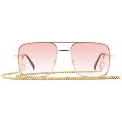 Rectangular Retro Oversize Sunglasses for Men Women Tinted Lens Metal Sun Glasses - 02-pink(with Chain) - CD1936TWA7W $26.44