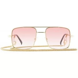 Rectangular Retro Oversize Sunglasses for Men Women Tinted Lens Metal Sun Glasses - 02-pink(with Chain) - CD1936TWA7W $26.44