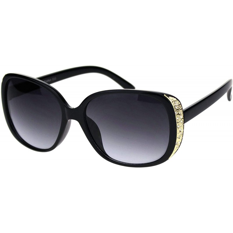 Butterfly Womens Gold Nugget Rhinestone Side Trim Plastic Butterfly Sunglasses - Black Smoke - CM18R7CHQH0 $11.43