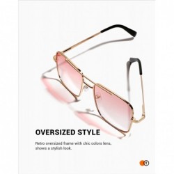 Rectangular Retro Oversize Sunglasses for Men Women Tinted Lens Metal Sun Glasses - 02-pink(with Chain) - CD1936TWA7W $16.08