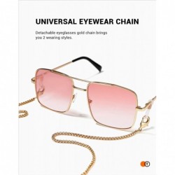 Rectangular Retro Oversize Sunglasses for Men Women Tinted Lens Metal Sun Glasses - 02-pink(with Chain) - CD1936TWA7W $16.08