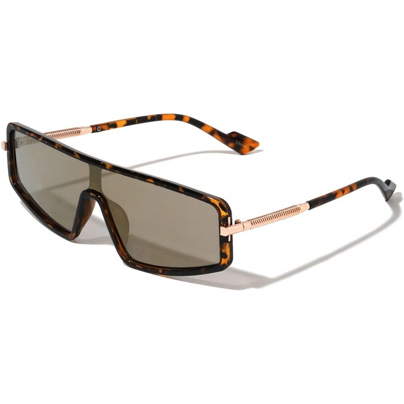 Shield Geometric Flat Top Designer Shield Sunglasses - Brown Demi - CP197LOYM83 $17.34