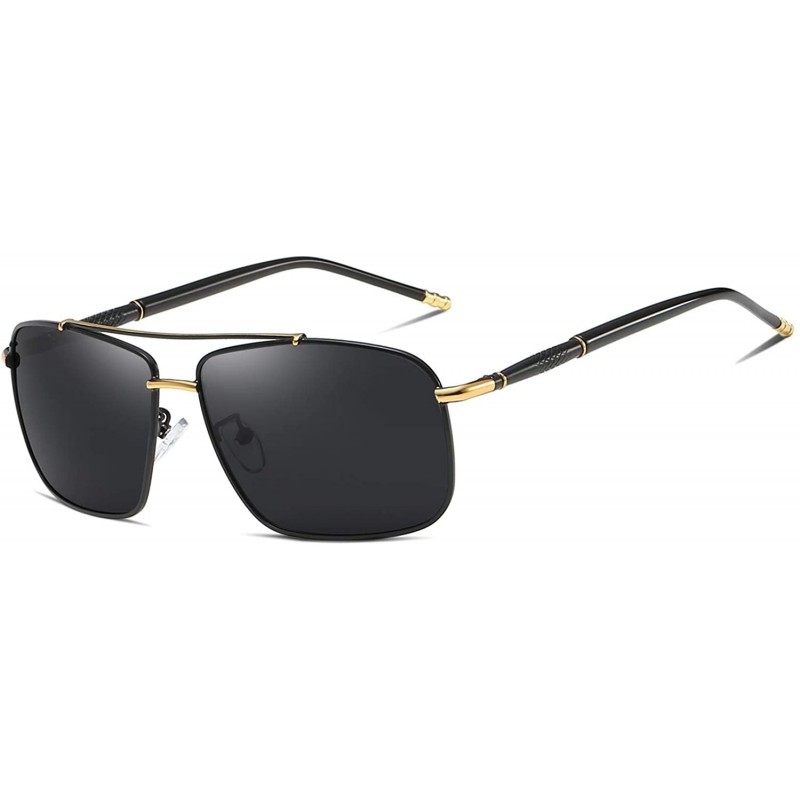Sport Men's Polarized Sunglasses Rectangular Driving Alloy Frame UV400 HD - Gold Grey - CE18XT2X72H $16.89