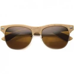 Semi-rimless Classic Retro Wood Printed Half Frame Horn Rimmed Sunglasses 54mm - Brown / Brown - CH126OMTGJZ $20.84