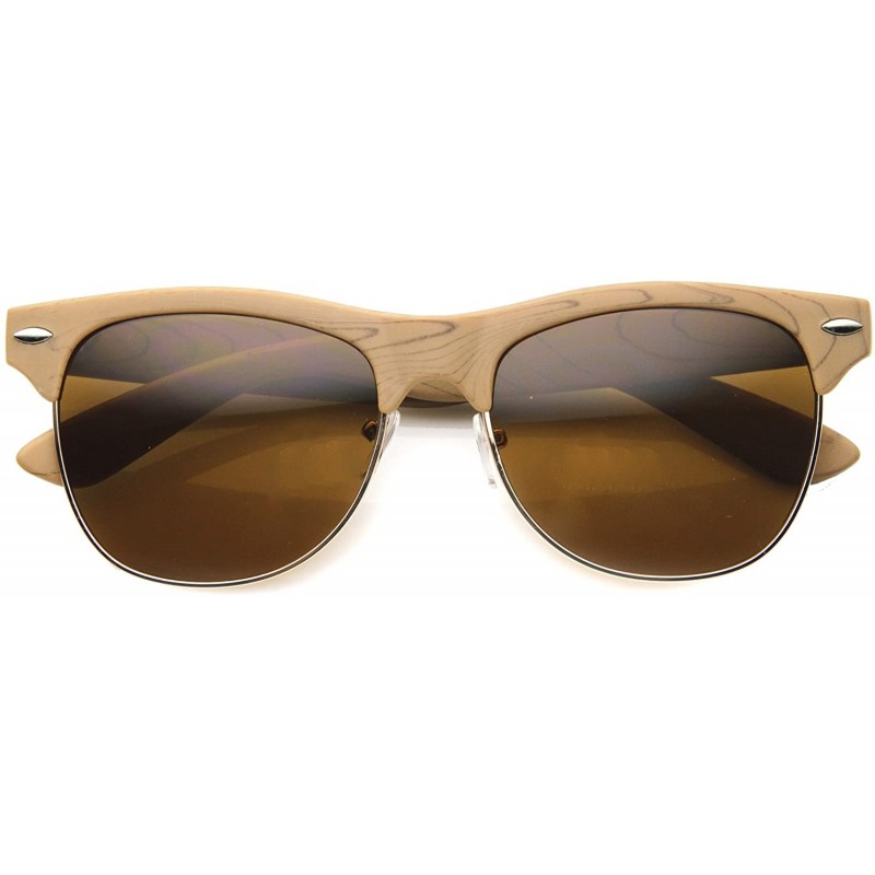 Semi-rimless Classic Retro Wood Printed Half Frame Horn Rimmed Sunglasses 54mm - Brown / Brown - CH126OMTGJZ $13.71