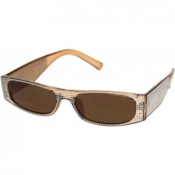 Rectangular Womens Rectangular Sunglasses Shiny Silver Decor Fashion Shades UV 400 - Brown (Brown) - CU18WAWXKOE $10.02
