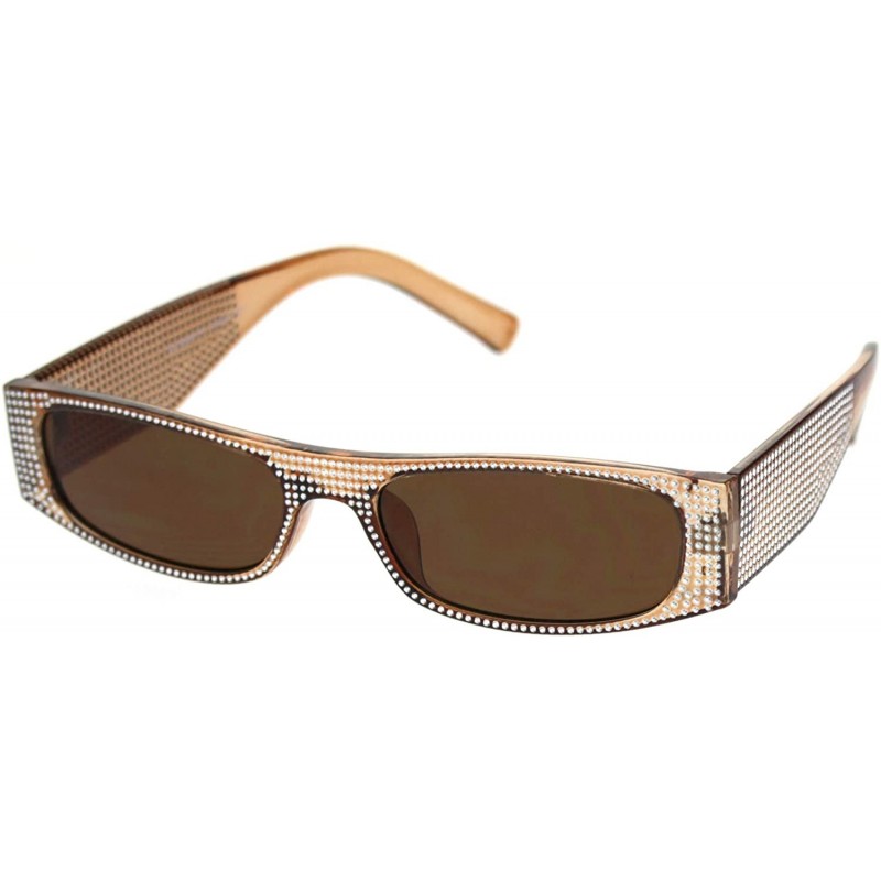 Rectangular Womens Rectangular Sunglasses Shiny Silver Decor Fashion Shades UV 400 - Brown (Brown) - CU18WAWXKOE $10.02