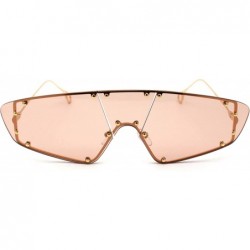 Shield Runway Unique Metal Stud Shield Rimless Robotic Sunglasses - Gold Light Brown - CX190QYLGK4 $13.54
