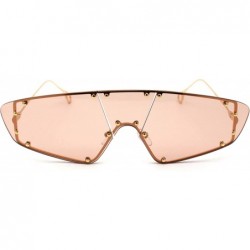 Shield Runway Unique Metal Stud Shield Rimless Robotic Sunglasses - Gold Light Brown - CX190QYLGK4 $27.45