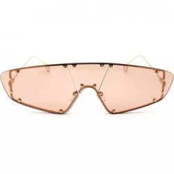 Shield Runway Unique Metal Stud Shield Rimless Robotic Sunglasses - Gold Light Brown - CX190QYLGK4 $13.54