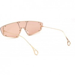 Shield Runway Unique Metal Stud Shield Rimless Robotic Sunglasses - Gold Light Brown - CX190QYLGK4 $13.54