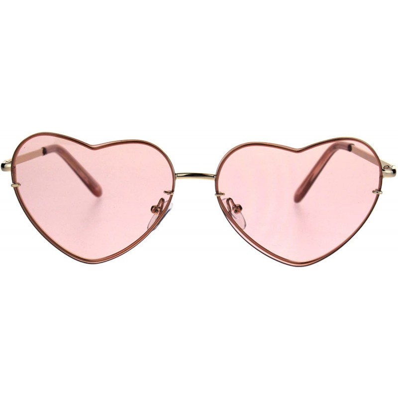 Rimless Womens Exposed Edge Rimless Heart Shape Hippie Color Lens Sunglasses - Pink - CJ18KQ8LYH4 $14.57