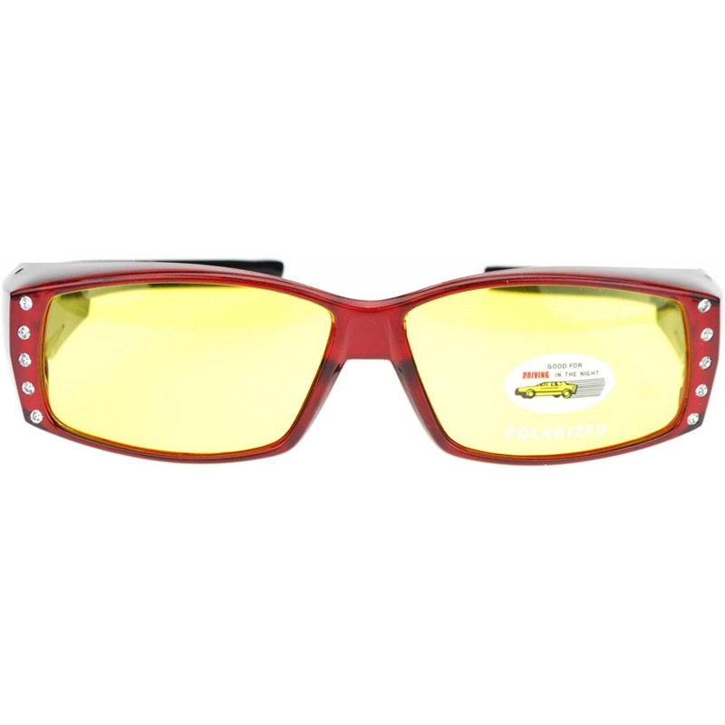 Rectangular Womens Rhinestone Polarized Yellow Night Driving Lens Fit Over Sunglasses - Red - C011QLSE72T $14.16