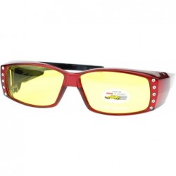 Rectangular Womens Rhinestone Polarized Yellow Night Driving Lens Fit Over Sunglasses - Red - C011QLSE72T $14.16