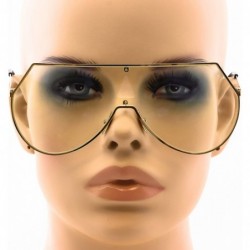 Aviator Oversize Unisex Flat Top Aviator Retro Shield Mirrored Lens Rimless Sunglasses - Clear Lens - C717Z6ZWER6 $12.02