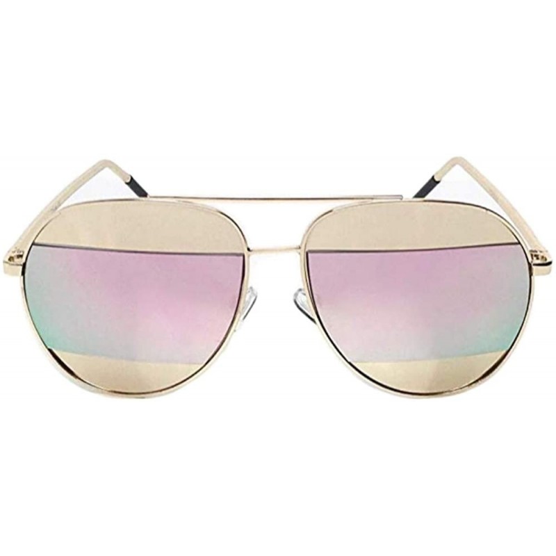 Aviator Split Aviator Unisex Sunglasses - Pink Mirrored Lens - Silver Frame - CP18OIS6LAQ $11.85