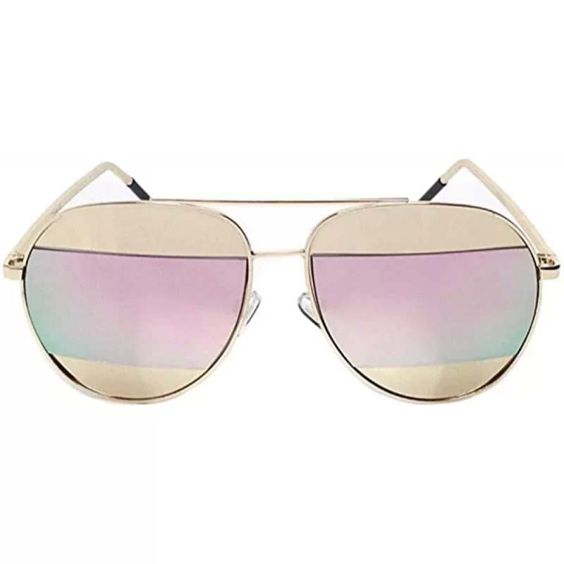 Aviator Split Aviator Unisex Sunglasses - Pink Mirrored Lens - Silver Frame - CP18OIS6LAQ $11.85