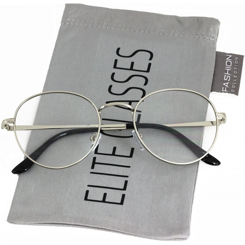 Round VINTAGE RETRO Nerd Style Clear Lens Round Gold Silver Frame Men Women EYE GLASSES - Silver - CS18C3C89QK $7.97