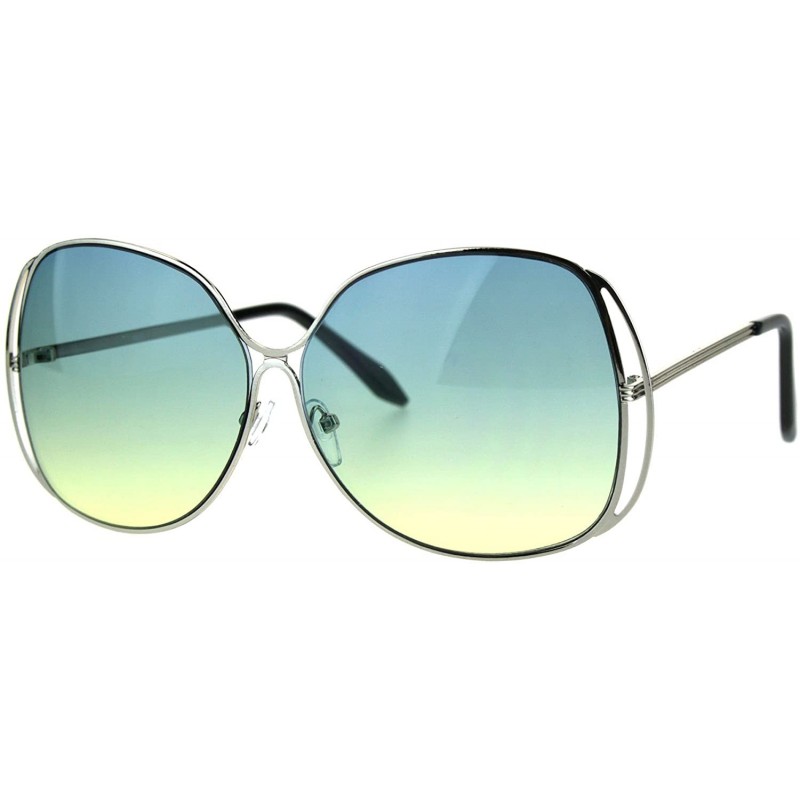 Square Womens Fashion Sunglasses Oversized Soft Square Metal Frame Gradient Lens - Silver (Blue Yellow) - CD186ZD75QC $11.38