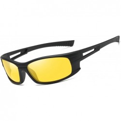 Sport Polarized Sports Sunglasses for Womens Mens Driving shades Cycling Running UV 400 - Black Yellow - CQ192Z3E052 $27.71