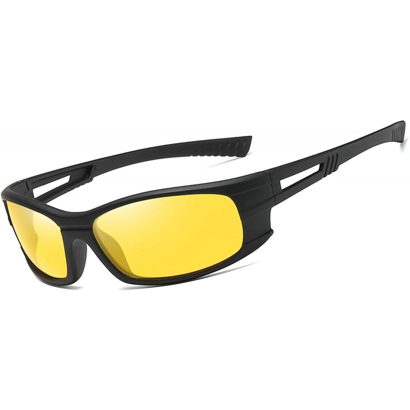 Sport Polarized Sports Sunglasses for Womens Mens Driving shades Cycling Running UV 400 - Black Yellow - CQ192Z3E052 $14.98