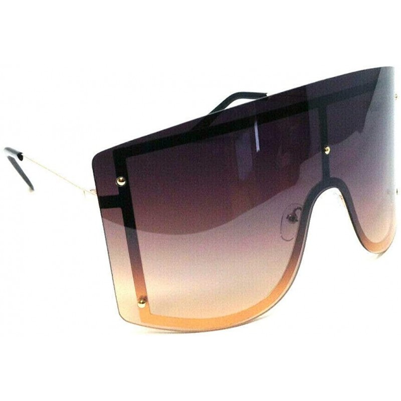 Oversized Arctic Rimless Oversized One Piece Shield Flat Top Sunglasses - Gold & Black Metallic Frame - CK18YUOXI5W $14.06