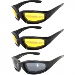 Goggle Set of 3 Pairs Motorcycle Padded Foam Glasses Smoke Yellow or Clear Lens - Blk_sm_ye - CW12NRHVM4R $20.11