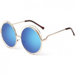 Oversized Oversized lens Mirror Sunglasses Women Brand Designer Metal Frame Lady Sun Glasses - 9-gold-blue - C418W7E8W27 $24.12