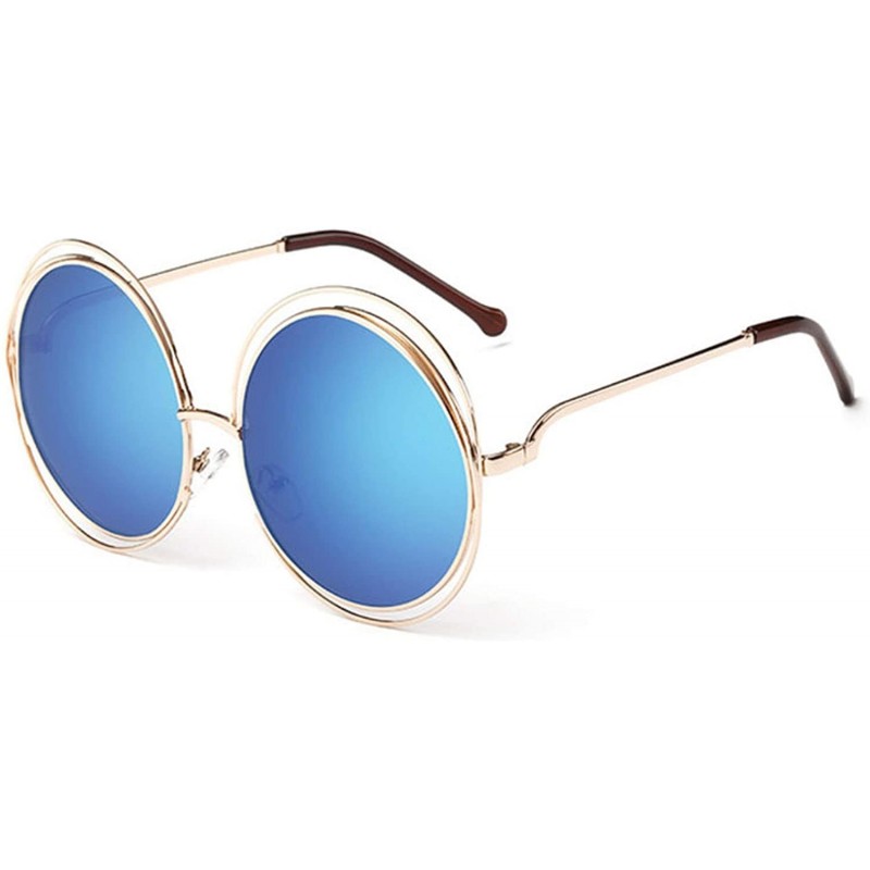 Oversized Oversized lens Mirror Sunglasses Women Brand Designer Metal Frame Lady Sun Glasses - 9-gold-blue - C418W7E8W27 $13.78