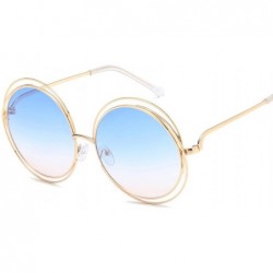 Oversized Oversized lens Mirror Sunglasses Women Brand Designer Metal Frame Lady Sun Glasses - 9-gold-blue - C418W7E8W27 $13.78