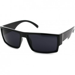 Square Mens Rectangular Mobster All Black Gangster Plastic Sunglasses - Shiny Black - CC18W0QX93X $9.38