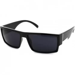 Square Mens Rectangular Mobster All Black Gangster Plastic Sunglasses - Shiny Black - CC18W0QX93X $18.05