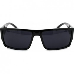 Square Mens Rectangular Mobster All Black Gangster Plastic Sunglasses - Shiny Black - CC18W0QX93X $9.38