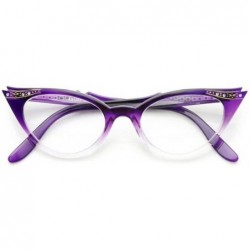 Round Vintage 80s Inspired Fashion Clear Lens Cat Eye Glasses Rhinestones - Purple-fade - C912EXOE64B $17.97