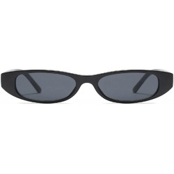 Goggle Vintage Small Sunglasses Fashion Narrow Oval Frame eyewea for neutral - Bright Black - CP18DTTEOTQ $7.92