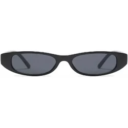 Goggle Vintage Small Sunglasses Fashion Narrow Oval Frame eyewea for neutral - Bright Black - CP18DTTEOTQ $7.92