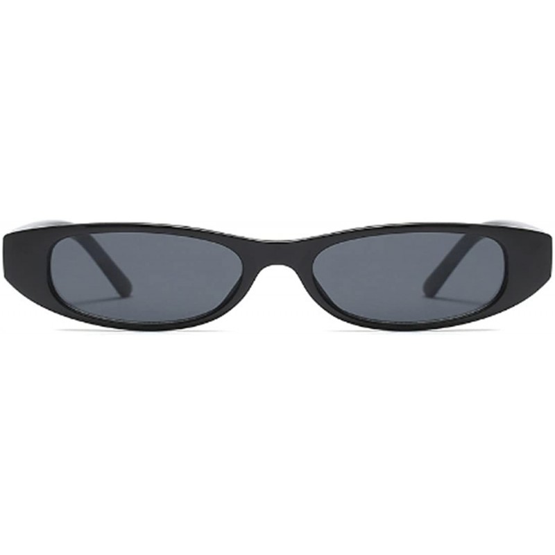 Goggle Vintage Small Sunglasses Fashion Narrow Oval Frame eyewea for neutral - Bright Black - CP18DTTEOTQ $7.92
