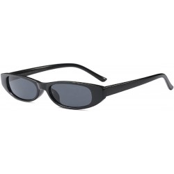 Goggle Vintage Small Sunglasses Fashion Narrow Oval Frame eyewea for neutral - Bright Black - CP18DTTEOTQ $7.92