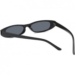 Goggle Vintage Small Sunglasses Fashion Narrow Oval Frame eyewea for neutral - Bright Black - CP18DTTEOTQ $7.92